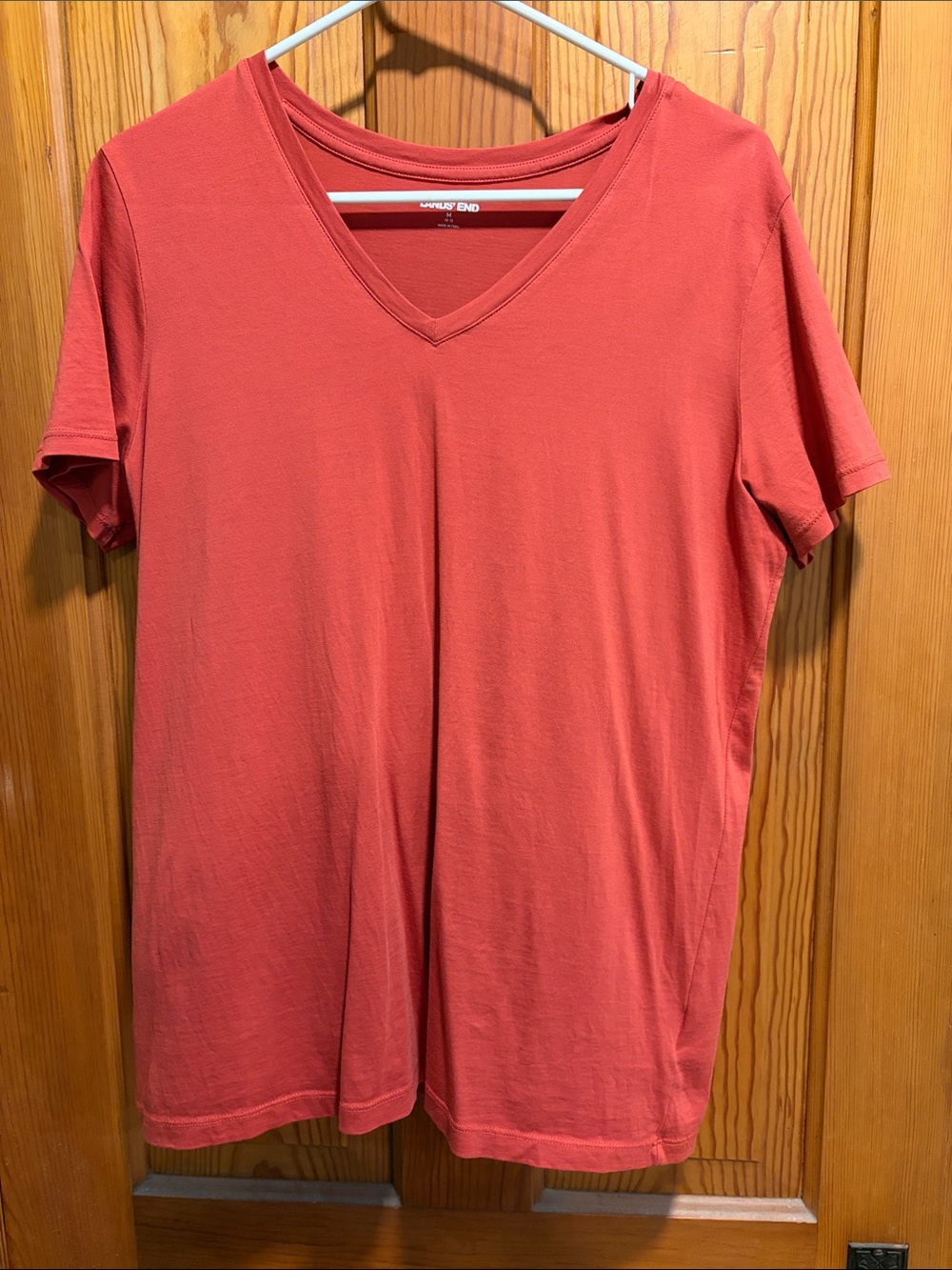Lands' End Short Sleeve V-Neck Tee in Coral/Red